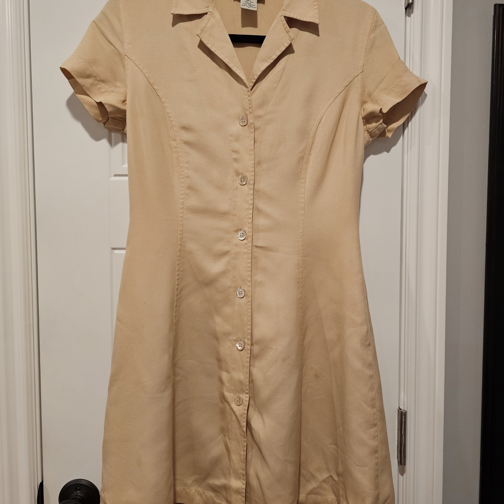 Banana Republic Tan Notched Collar A-Line Dress